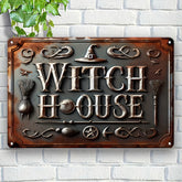 1707BA Vintage Witch House Decorative Iron Sign Plaque, Wall Hanging Vintage Style Decor for Street, Yard, Porch,  (7.9 x 11.9 inches)
